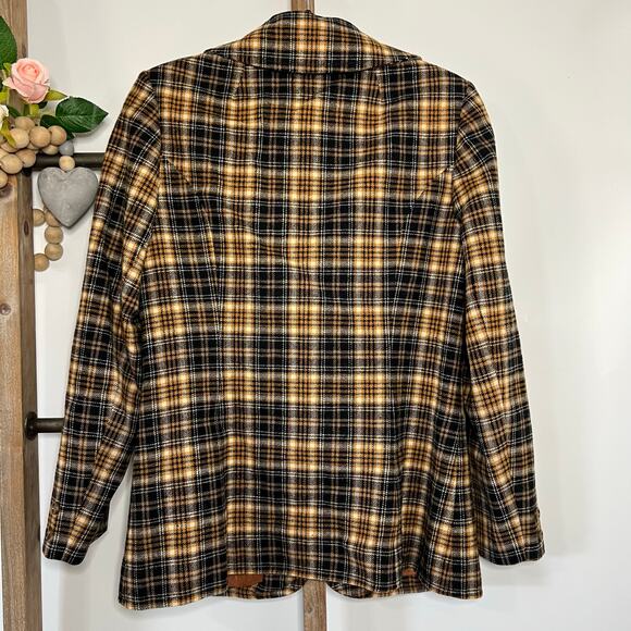 Pendleton Two Button Blazer Vintage Virgin Wool Brown Plaid Size 14 - Picture 4 of 7